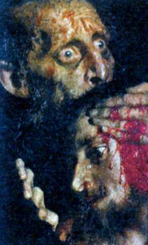 Иван Грозный и сын его Иван 16 ноября 1581 года. Фрагмент. Художник И. Е. Репин. 1885 г.