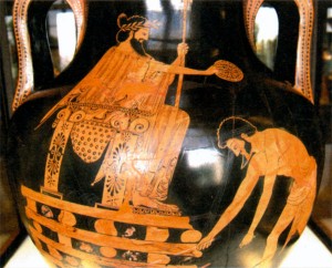 Крёз на костре. Роспись краснофигурной греческой амфоры. Ок. 500-490 гг. до н. э.