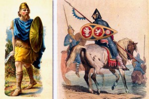 Пехотинец Гарольда и конные нормандские рыцари времен нормандского завоевания Англии