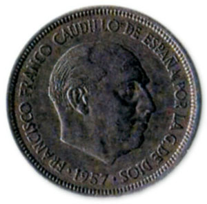 Испанская монета с изображением Франко. 1957 г.