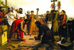 Закладка Владимиром Десятинной церкви в Киеве в 989 году. Художник В. П. Верещагин