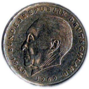 Монета с профилем Аденаэура. 1969 г.