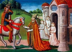 Папа Римский Адриан встречает Карла у ворот Рича