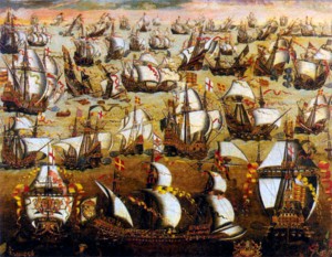 Сражение «Непобедимой армады» с английским флотом. XVI в.