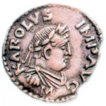 Изображение Карла Великого в римской одежде на монете